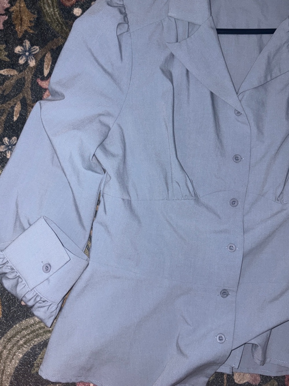 Grace Karin Light Blue Button-Front Blouse with Tailored Waist